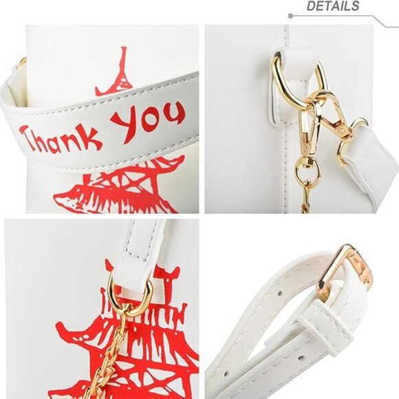 The Box Bag for Women's Chinese Print Leather White #819 - Picture 11 of 15